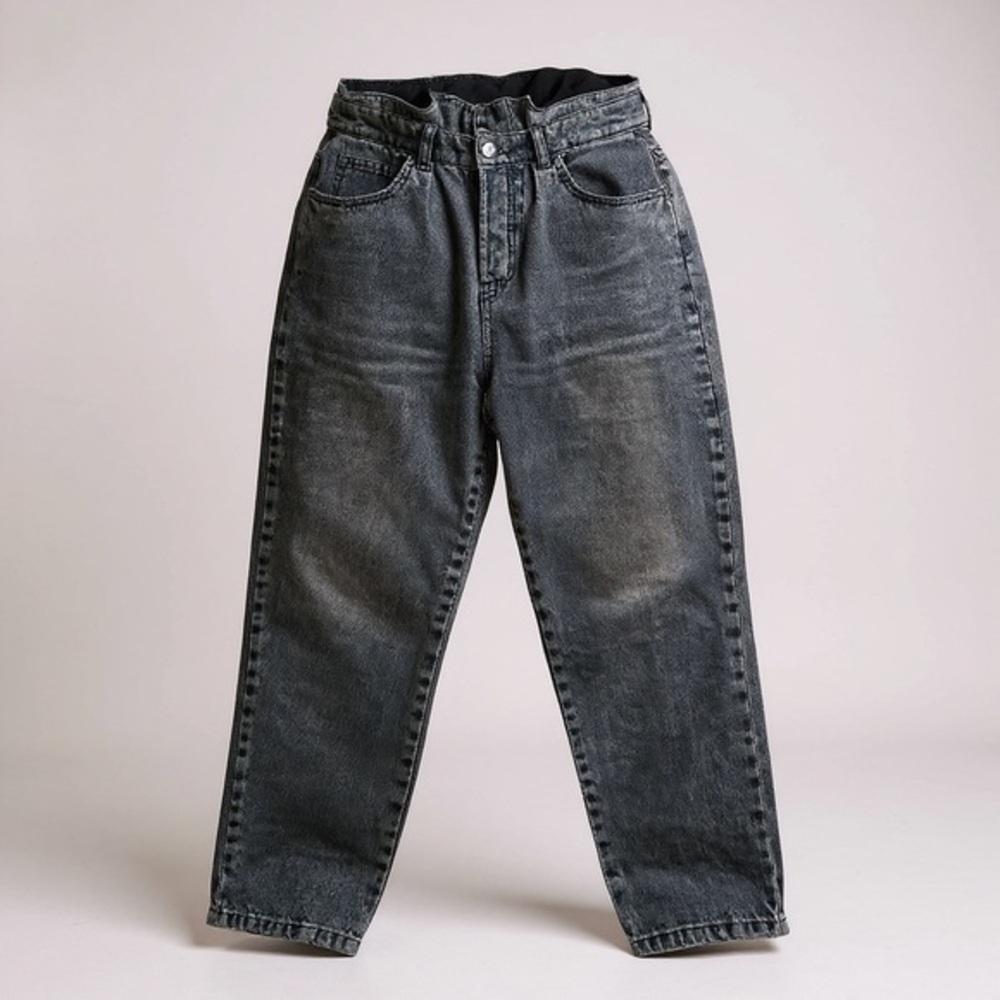 We the Free High Rise Paper Bag Black Acid Wash Jeans